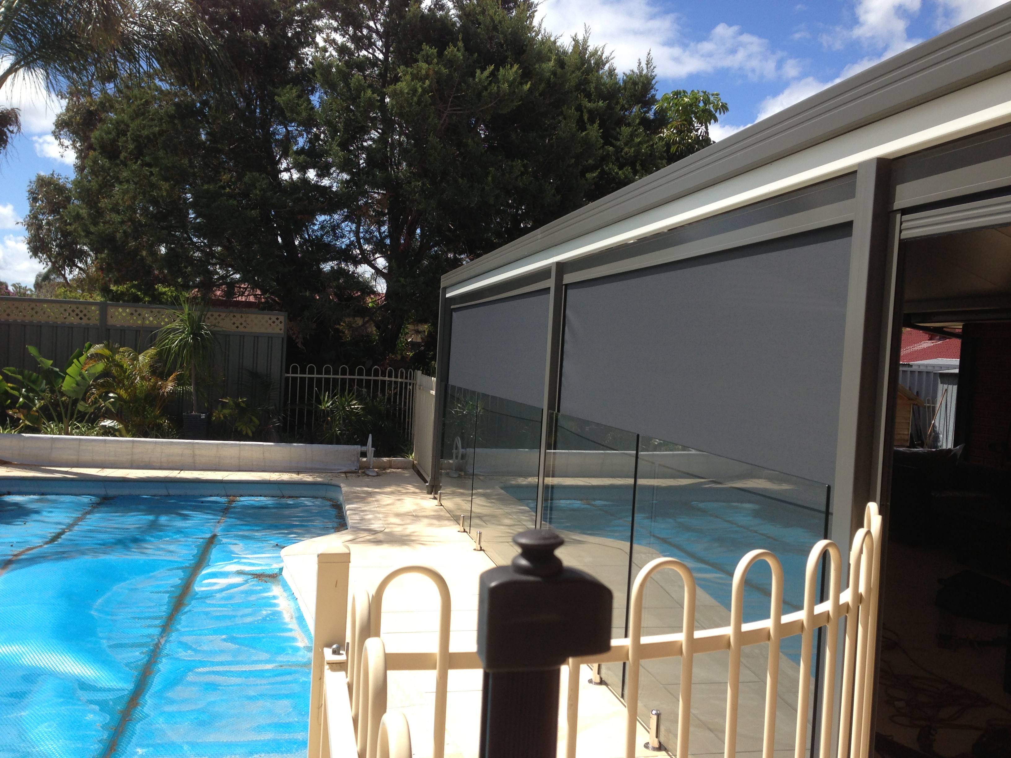 Cafe blinds enclosing an outdoor dining area in Sydney