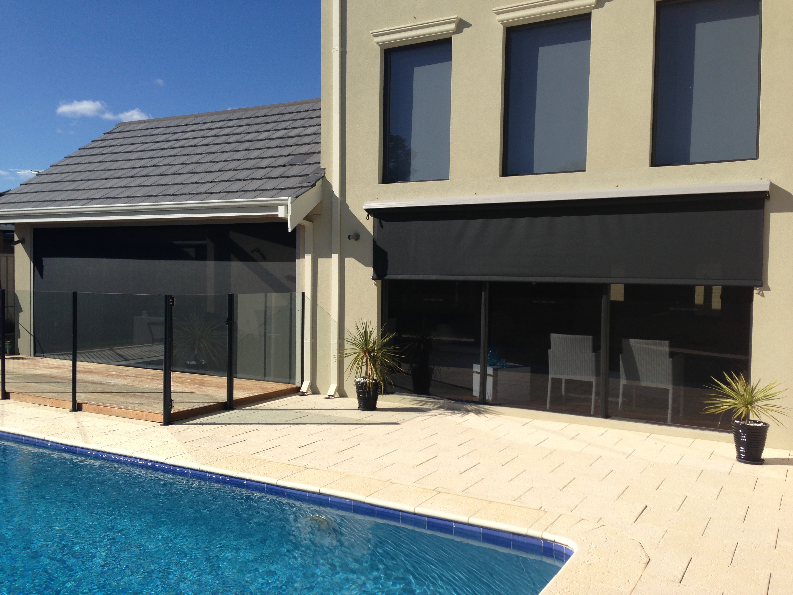 Straight drop outdoor blinds installed in Sydney